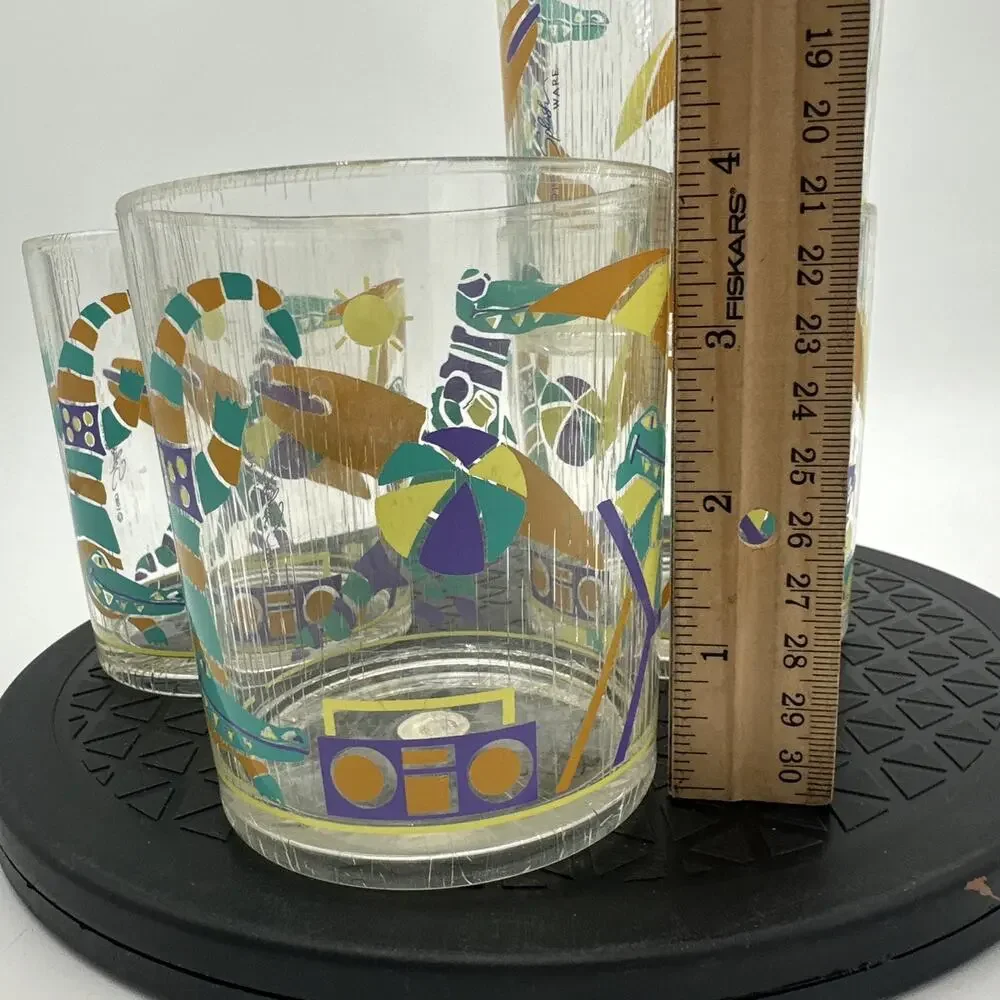 Vintage Set of 4 Retro 1990s Crocodile Splash Tumblers Plastic Cups